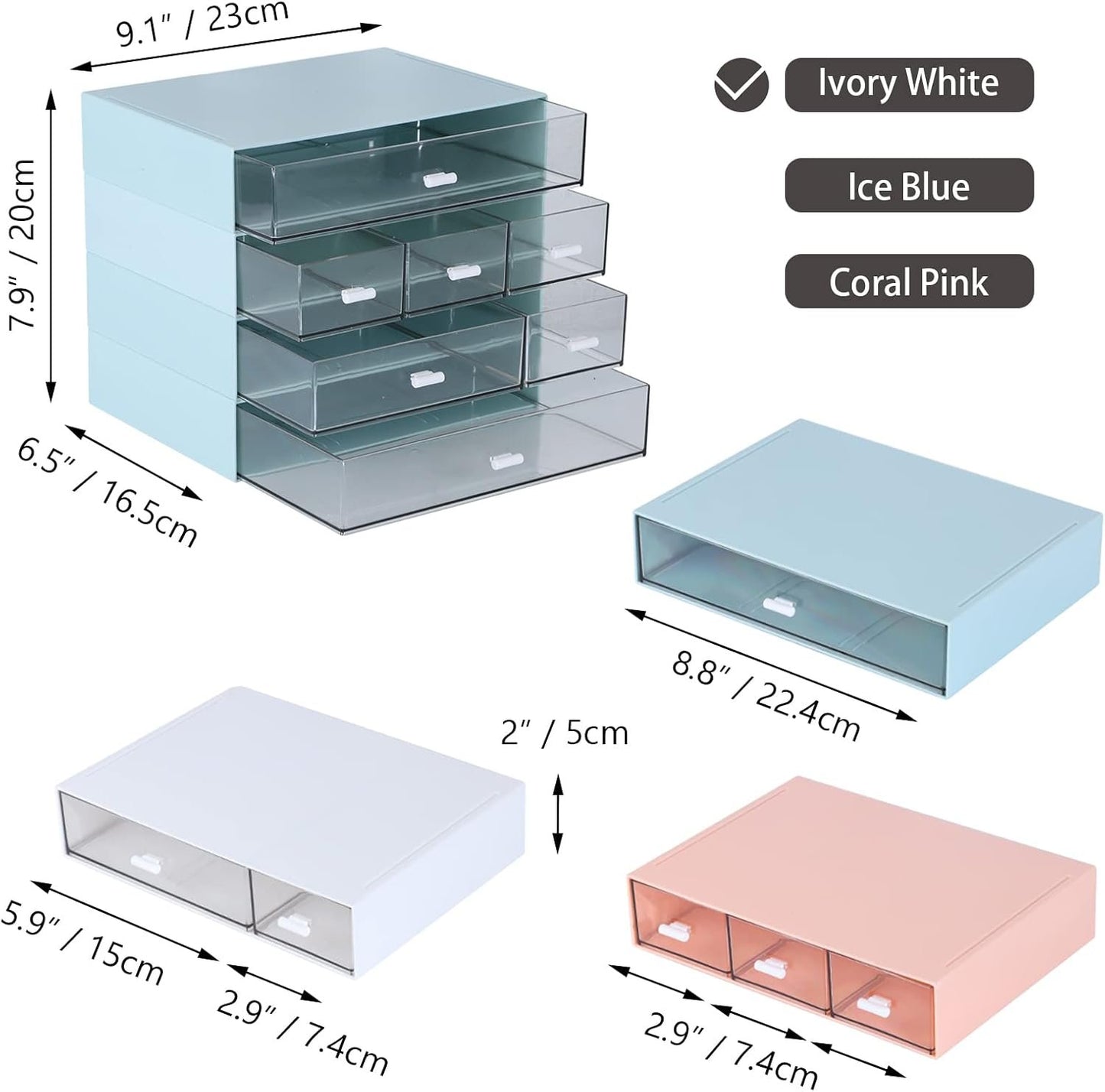 OSteed Desk Craft Organizer and Storage with 7 Flat Drawers, Stackable Plastic Desktop Accessories & Workspace Organizer for Office Stationary, Makeup Skincare, Sanitation Supplies, White