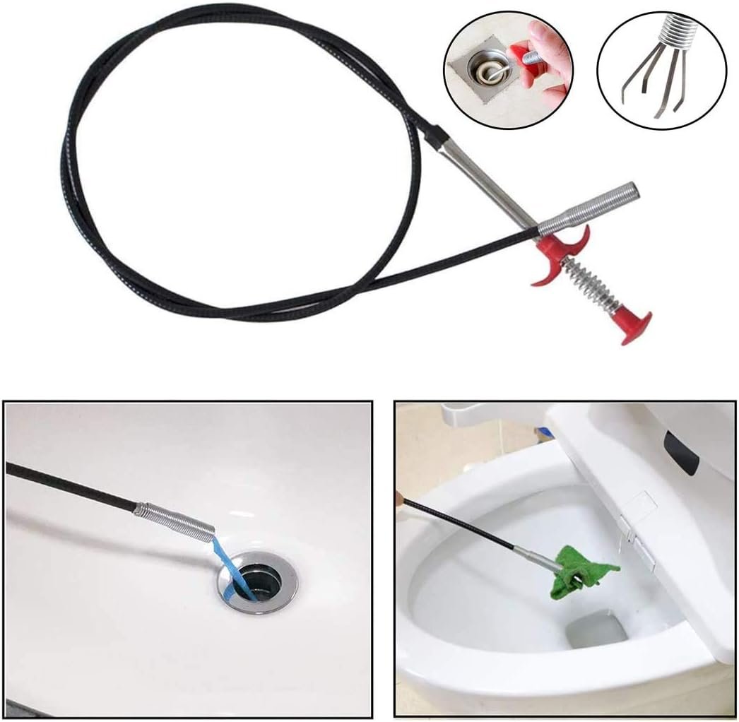 SDTC Tech 2-Pack Spring Pipeline Dredge Hook Cleaner Gripper Grabber Pickup Tool Flexible Drain Clog Remover Retractable Claw Retriever for Kitchen Bathroom Toilet Tub (24inch + 64inch)
