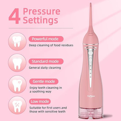 Water Flosser Teeth Pick: Rechargeable Cordless Oral Irrigator 300ML Portable Water Flosser for Braces IPX7 Waterproof Electric Waterflosser for Teeth Cleaning C101 Pink