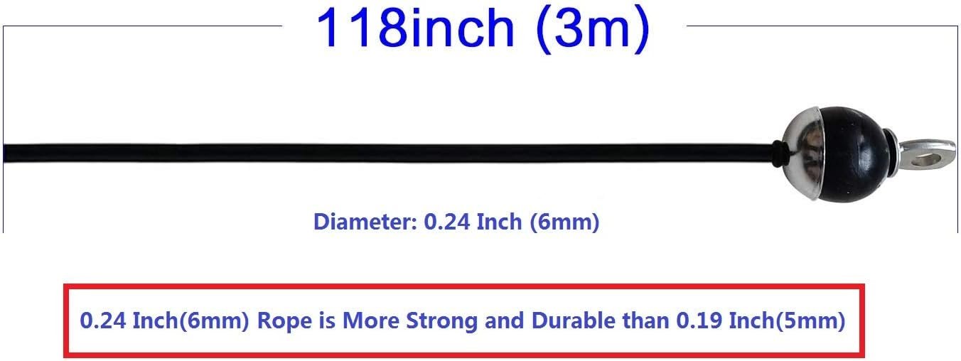 Home Gym Fitness LAT Pulldown Cable Replacement 78/118/ 236 Inch， 6mm Adjustable Length for Pulley System Cable Machine Workout Equipment, Steel Wire Rope with Rubber Stopper Ball