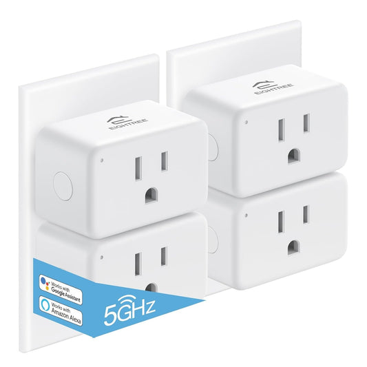 EIGHTREE Mini Smart Plug 5GHz Wi-Fi Compatible, Smart Plugs That Work with Alexa & Google Home &SmartThings, Energy Monitor, Remote Control, Timer & Schedule, Wi-Fi Plugs 15A, 4 Packs