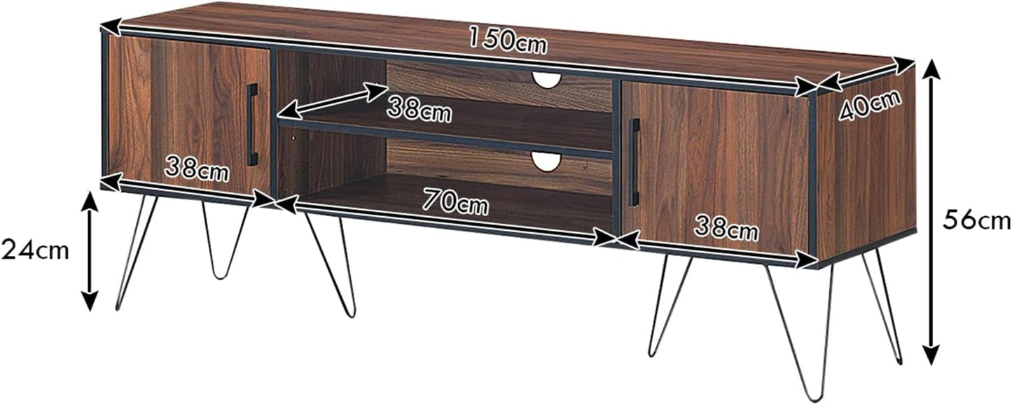 COSTWAY TV Stand Up to 60", TV Stand with 2 Doors, Cable Holes and Adjustable Shelf, TV Stand with Metal Legs for Living Room, Bedroom, 150 x 39 x 56 cm, Mrrone