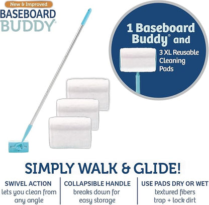 Baseboard Buddy – Baseboard & Molding Cleaning Tool! Includes 1 Baseboard Buddy and 3 Reusable Cleaning Pads, As Seen on TV