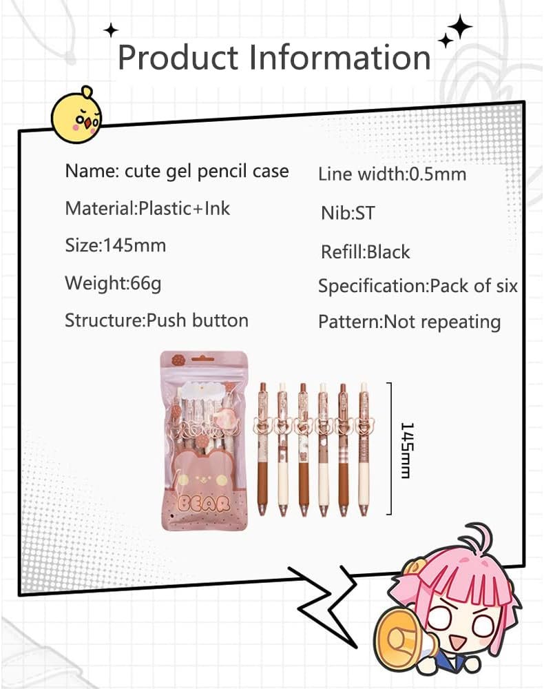 MEOKIM Kawaii gel pen cute bear pen ins Japanese student signature pen gel pen Kawaii stationery cute(Caramel Pudding Bear)