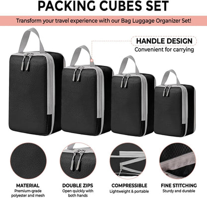 UniPro GOODS- Travel Bag Luggage Organizers 8 piece set- Compression Packing Cubes for Suitcases, Drawstring Pouch and Shoe Bag, Travel Accessories, More Lightweight and Durable