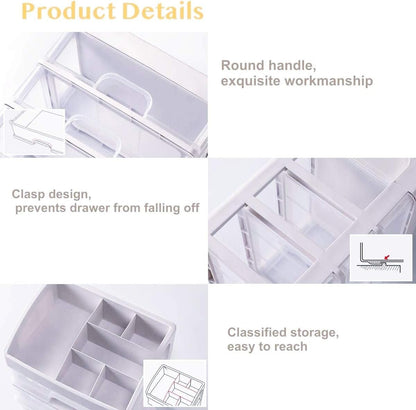 Makeup Organizer with 3 Drawers, Bathroom Vanity Countertop Storage for Cosmetics, Brushes, Lotion, Nail Lipstick and Jewelry (White)