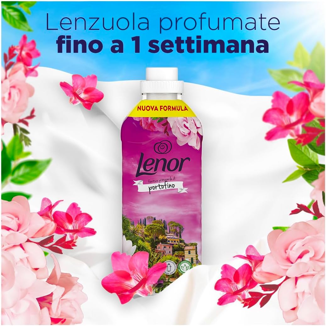 Lenor Concentrated Washing Machine Softener, 200 Washes (8 x 25), Portofino Italian Atmospheres, Long-Lasting Freshness and Softness of Plant Origin, Scented Sheets Up To 1 Week