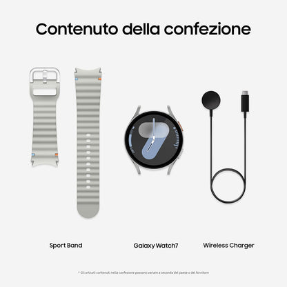 Samsung Galaxy Watch7 Smartwatch Galaxy AI Sleep Analysis, Dual Finger Close Control, Long Life Battery, GPS, BT, Aluminium Touch Bezel 44mm Silver [Italian Version]