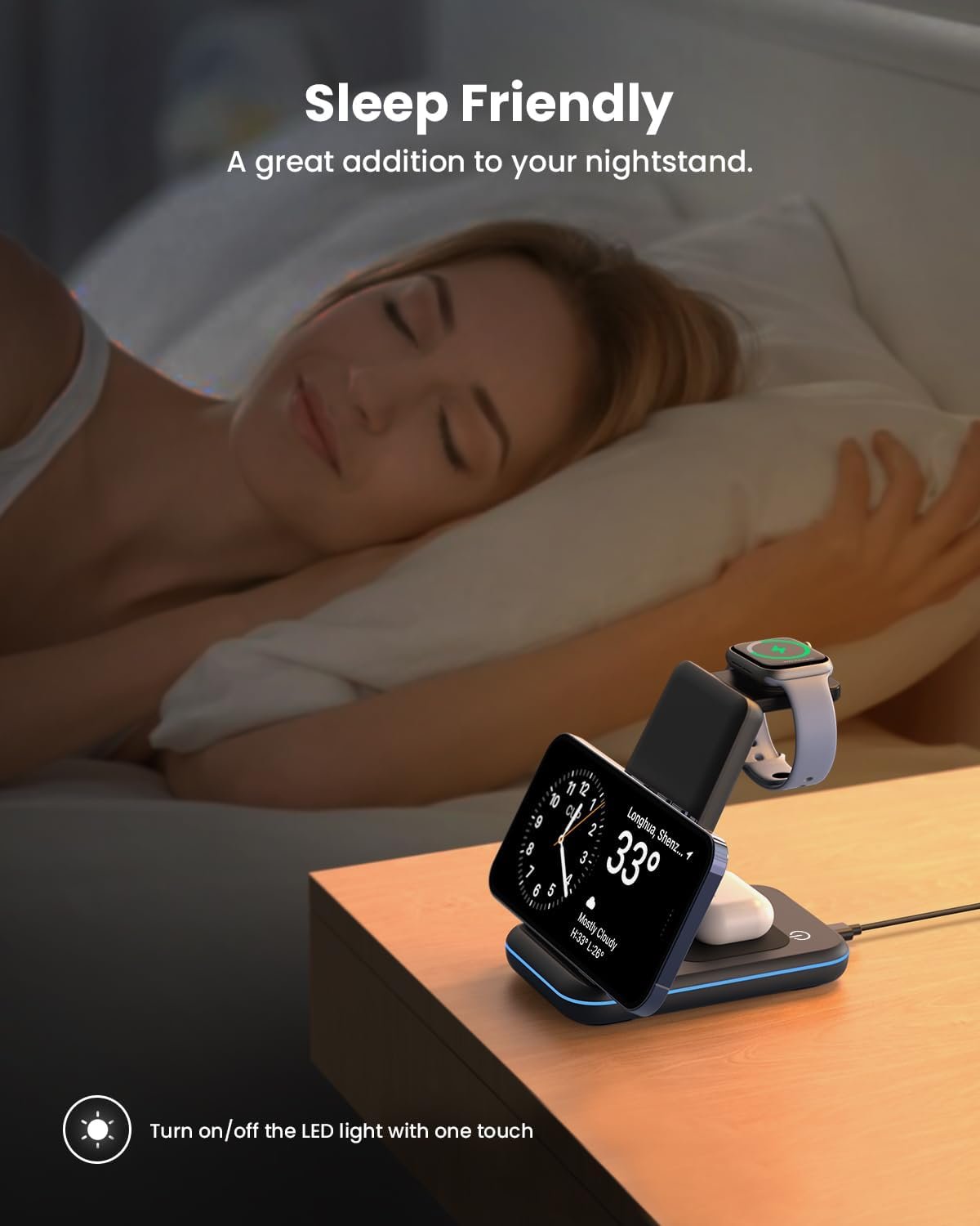 GEEKERA 3 in 1 Wireless Charging Station, Foldable Wireless Charger Stand for Multiple Apple Devices for iPhone 16 15 14 13 12 11 Pro Max Plus XR X, Apple Watch Ultra/9/SE/8/7/6/5/4/3/2, AirPods Pro/3