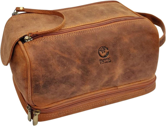 Leather Toiletry Bag for Men - Travel Shaving Dopp Kit - Bathroom Hygiene Toiletries Organizer - Cosmetic Makeup Bag for Women