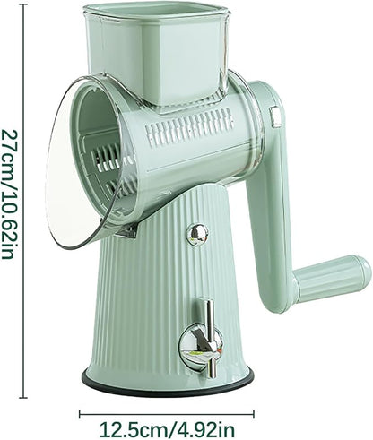 5 In 1 Rotary Cheese Grater Vegetable Slicer for Kitchen, Potato Ricer Microplane, Carrot Shredder Tool-Food Shredders with 5 Sets Interchangeable Blades And Strong Suction Base (Green)