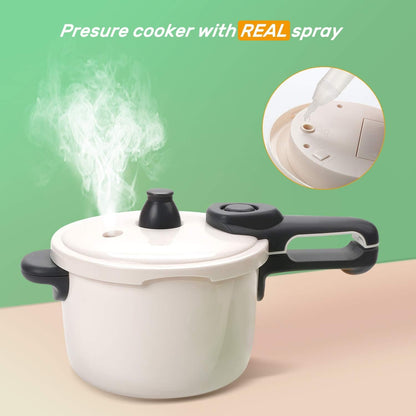 CUTE STONE 40PCS Pretend Play Kitchen Toys,Toy Cookwares with Spray Pressure Cooker,Electronic Induction Cooktop and Cooking Utensils,Tablewares Toy,Play Food, Shopping Basket Learning Gift for Kids