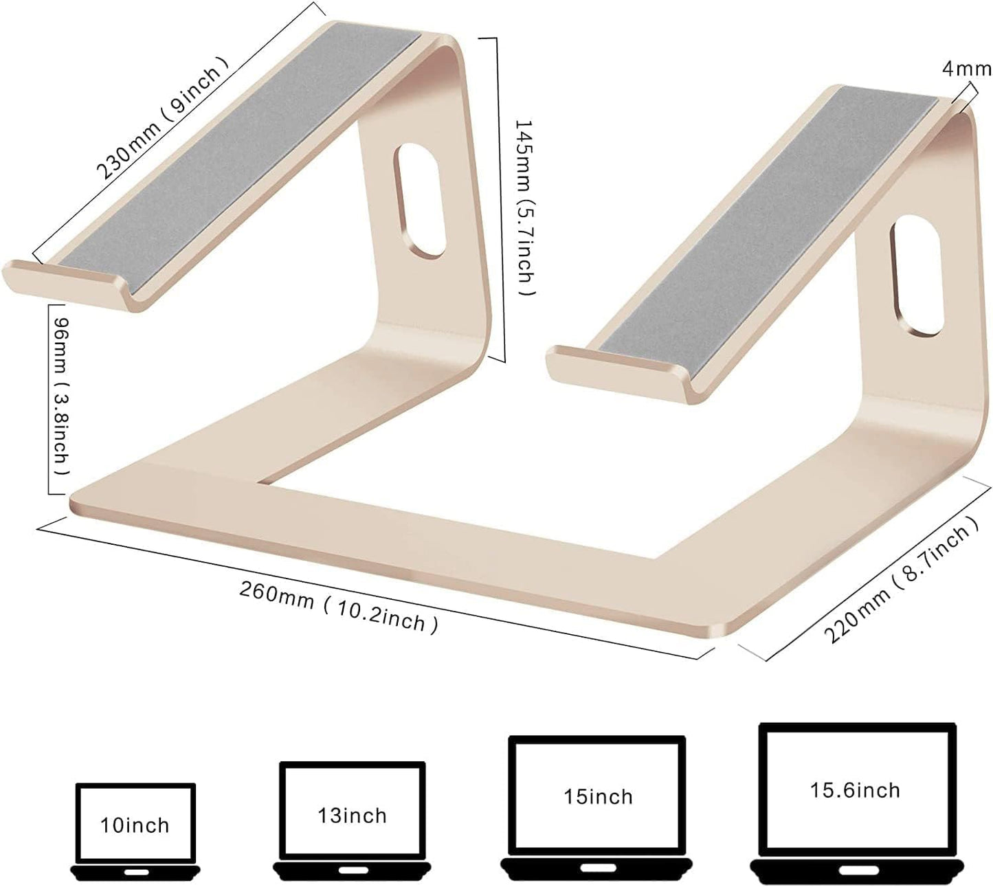 Orionstar Laptop Stand Portable Aluminum Laptop Riser Compatible with Mac MacBook Air Pro 10 to 15.6 Inch Notebook Computer, Detachable Ergonomic Elevator Holder, Champagne Gold