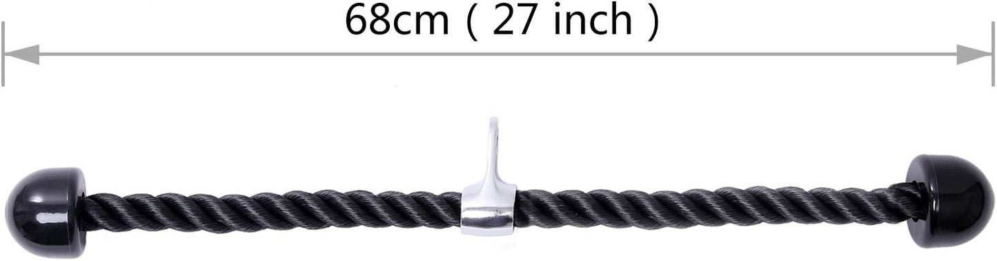 KYLIN SPORT 27" Tricep Rope Pull Down Sport Gymmastic Exercise Machie Cable Attachment Heavy Duty Nylon Rope Easy to Grip & Non Slip