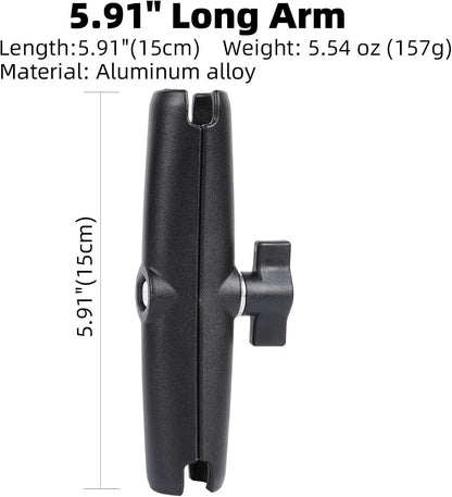 FPN Aluminum Alloy Double Socket Arm Compatible with RAM Mounts B Size 1" Ball Components, Fits Industry All Standard 1" Ball Adapters (5.91" Long Arm)