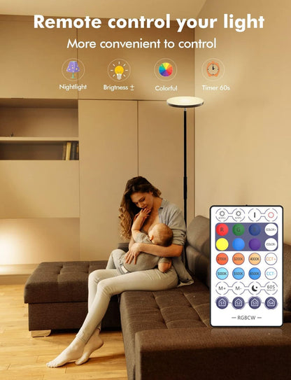 Smart RGB Floor Lamp Compatible with Alexa Google Home, WiFi Remote Modern Tall Standing Light, Color Changing & Dimmable Uplighter LED Floor Lamp for Living Room, Bedroom