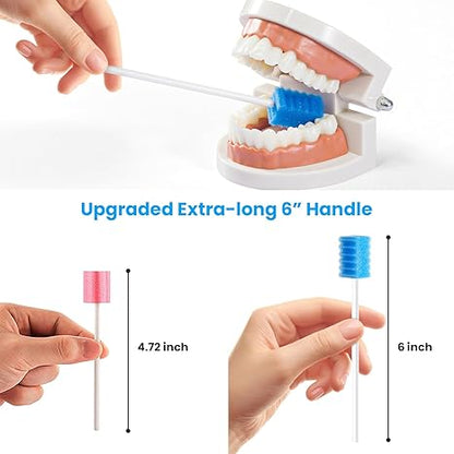 Oral Swabs Disposable - Longer Medical-Grade Mouth Swabs Individually Wrapped - Safe & Professional (Blue 200 Counts)