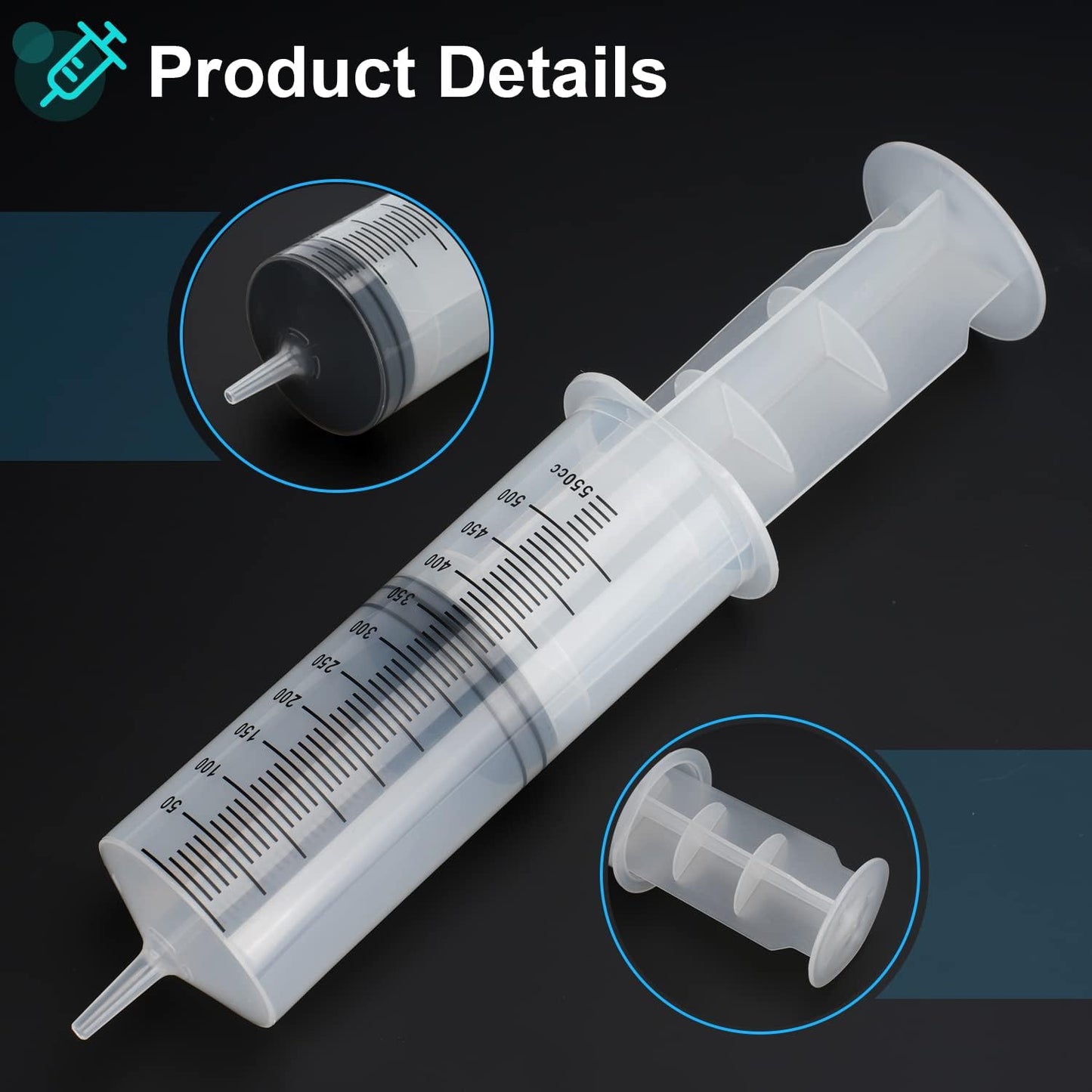 Plastic Syringe with Tube – 500ml Extra Large Syringe with Tubing and Tip Adapter – Safe and Individually Sealed - Ideal for Industrial Use, Science Labs, Watering, Glue Dispensing，Horse Feeding