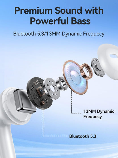 Wireless Earbuds, 2025 Bluetooth 5.3 Headphones HiFi Stereo with 4 HD Mic, 40H Playtime Bluetooth Earbuds with Dual LED Display, IP7 Waterproof Wireless Earphones, Touch Control Ear Buds,USB-C,White