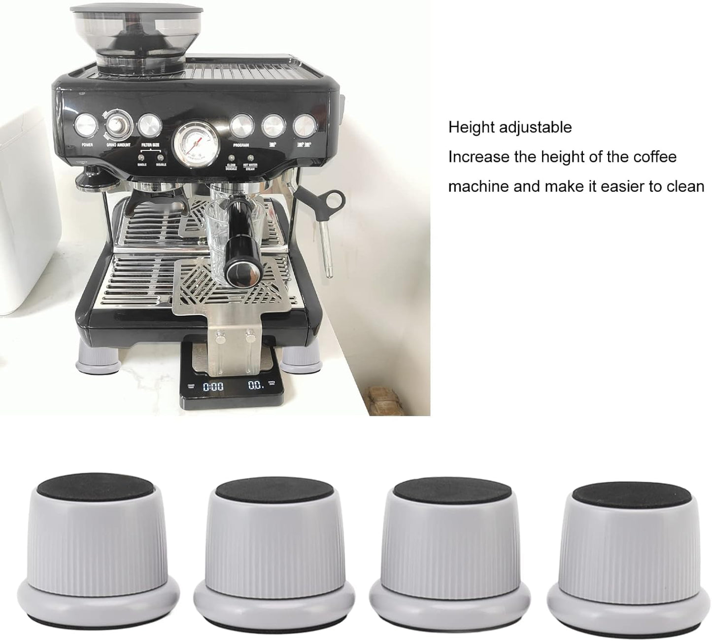 Tomotato 4 Pieces Height Adjustable Legs, 40 mm Height Adjustable Furniture Riser, 0-25 mm, Wear-resistant, Non-Slip, Furniture Legs for Table, Chair, Sofa(Grey)