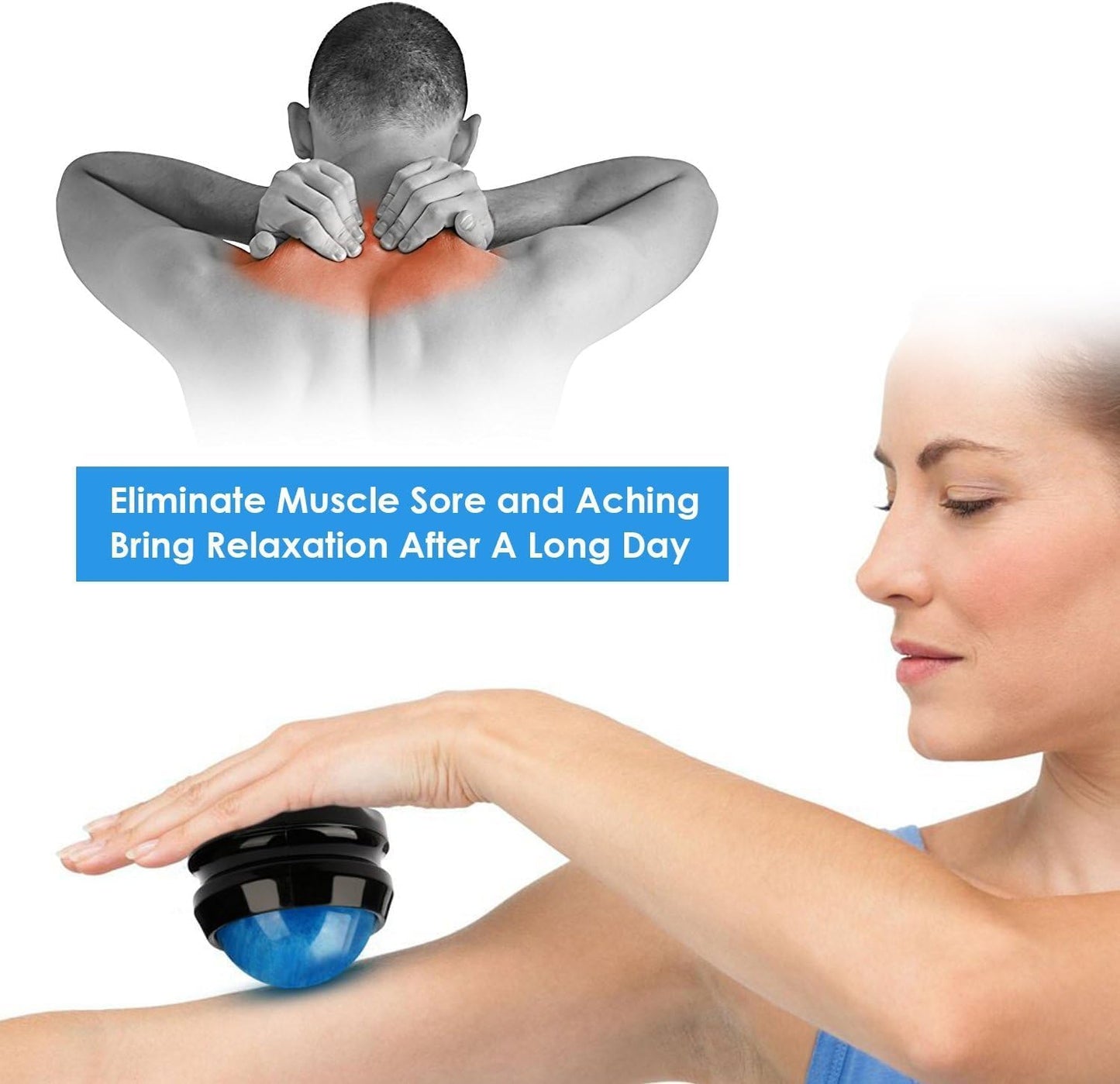 Manual Massage Ball Pain Relief Back Roller Massager Self Massage Therapy and Relax Full Body Tools for Sore Muscle Joint Pain Essential Oils or Lotion Relax (Blue)