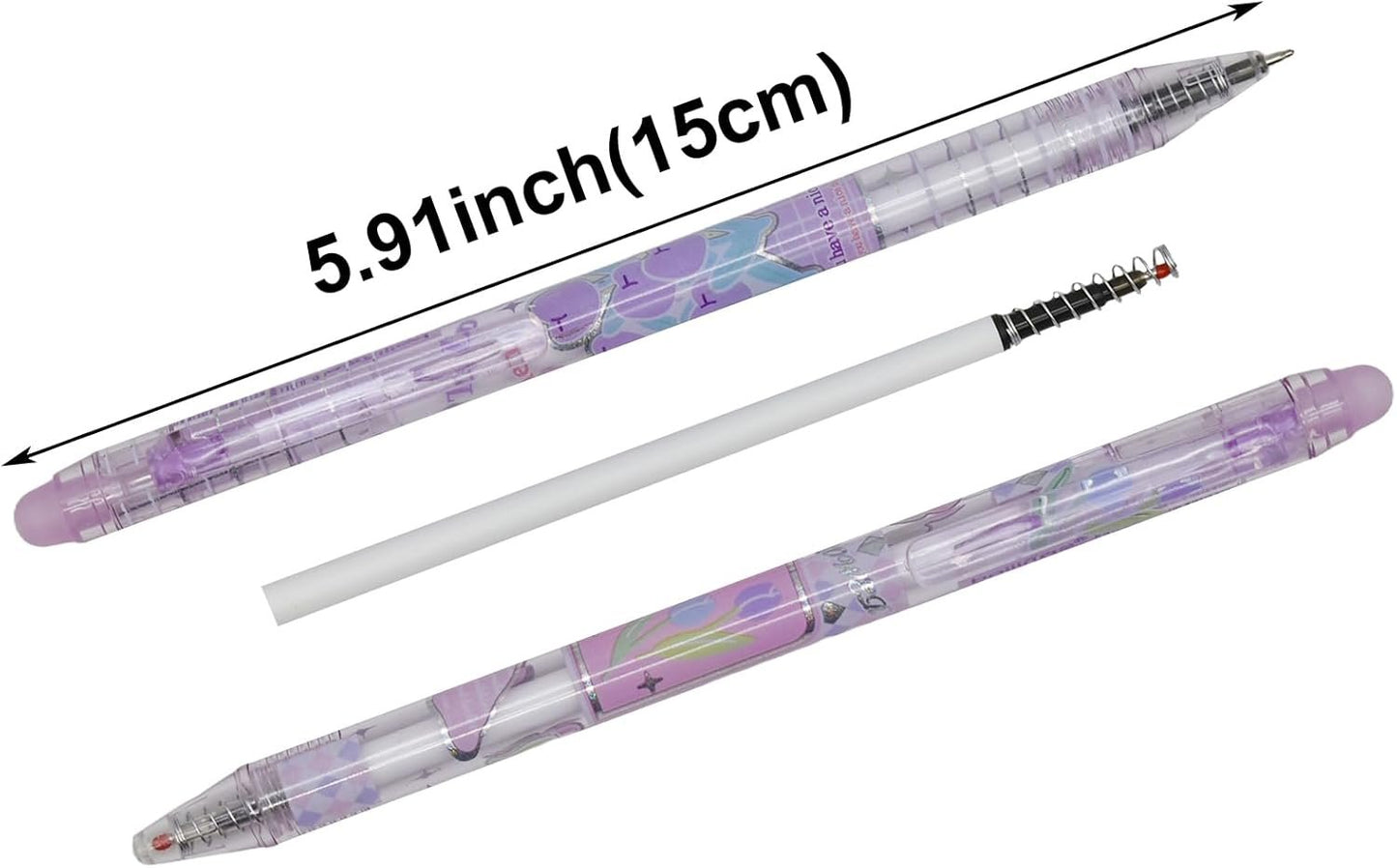 Maydahui 12PCS Erasable Cute Bling Tulip Gel Pens Retractable Romantic Purple Tulip Flower Print Pens Black Ink For Girls Women Home School Office Stationery Store