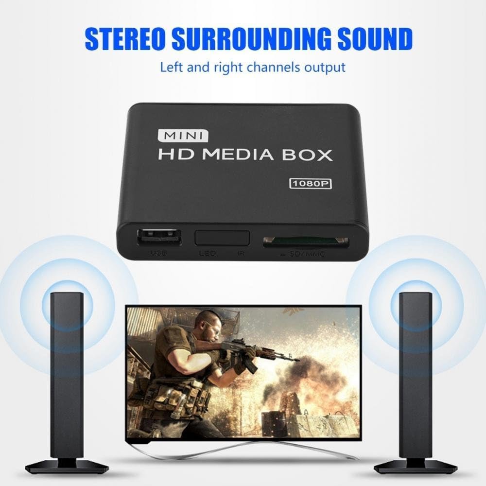 TORTOISE LOOK Mini Media Player, 1080p HDMI/YPbPr/AV Output, Supports SD/MMC Cards, USB Devices, Black