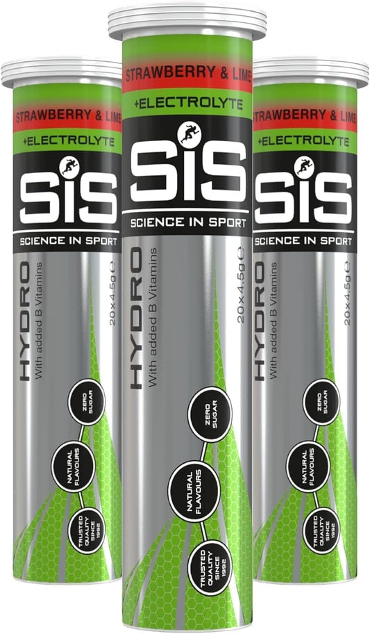 Science In Sport Hydro Electrolyte Tablets - Sugar Free Hydration Tablets, Essential Electrolytes to Reduce Fatigue & Aid Rehydration, Gluten Free, Strawberry and Lime Flavour, 60 Servings, 3 Pack