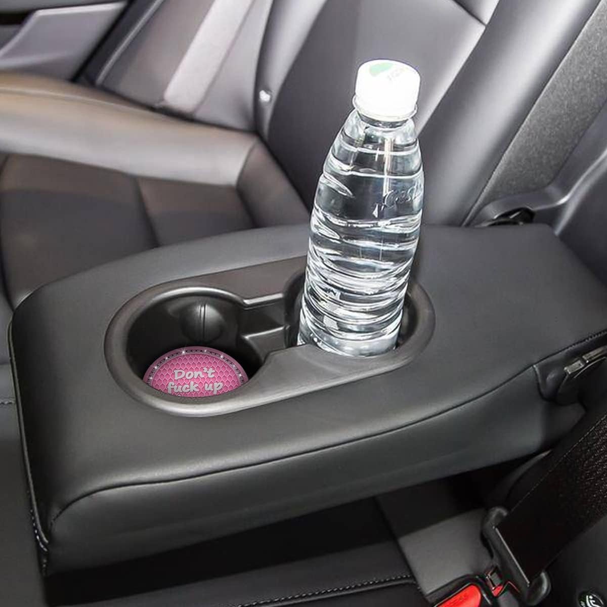 2 Pack Bling Car Coasters for Cup Holder, Crystal Rhinestone 2.75 in Cup Holder Coaster, Silicone Anti-Slip Insert Cup Mats for Women, Interior Accessories Universal for Most Cars (Pink)