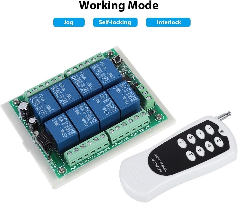 CJR-1208 Multi-Function 12V 8-Way Learning Remote Control Relay Receiver Replacement