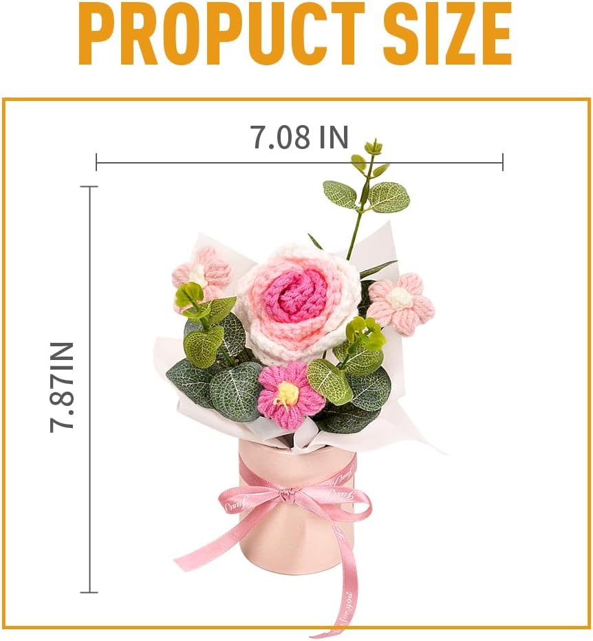 suyakota Crochet Medium Rose Flower Bouquet: Handmade Knitted Bouquet for Mother's Day Birthday Home Decor Girlfriend Wedding Grandma Bday Gift (Pink)