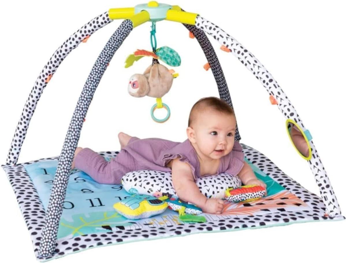 Infantino Milestones & Memories Twist and Fold Gym - Collapsible 4-in-1 Play Mat Stimulating, with 4 Modes and 4 Additional Sensory Toys for Infants and Toddlers, Multicoloured