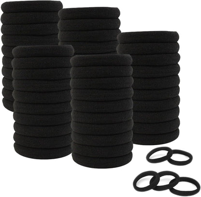 ILamourCar 50 Pieces Women's Hair Elastics, Black Cotton Hair Bands, No-Metal Hair Bands Perfectly Suitable for Women and Girls