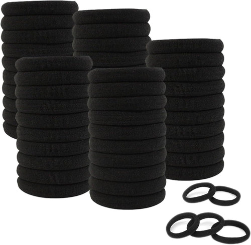 ILamourCar 50 Pieces Women's Hair Elastics, Black Cotton Hair Bands, No-Metal Hair Bands Perfectly Suitable for Women and Girls