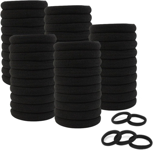 ILamourCar 50 Pieces Women's Hair Elastics, Black Cotton Hair Bands, No-Metal Hair Bands Perfectly Suitable for Women and Girls