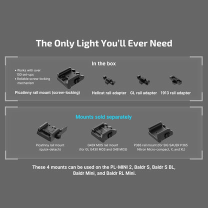 OLIGHT PL-MINI 3 Valkyrie Rail-Mounted Rechargeable Tactical Flashlight with Strobe and Adjustable Rail, 600 Lumens Compact Flashlight Compatible with GL, Hellcat and Pic, Spare Battery Included (BK)
