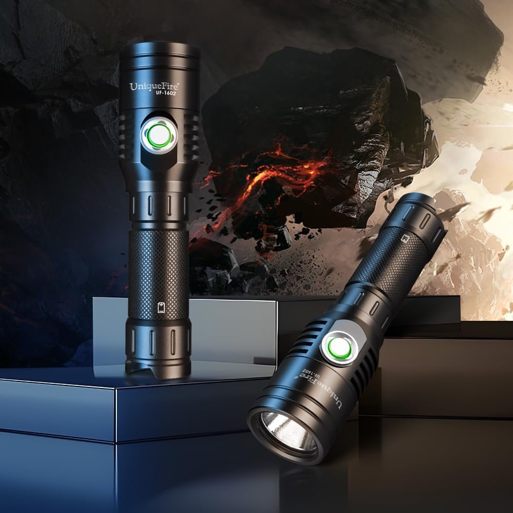 UniqueFire Portable Tactical Mini Flashlight, 1602 3 Modes LED Flashlight 3600 High Lumen Duty Torch Light, Bright Small Flash Light for Hiking,Camping, Emergency