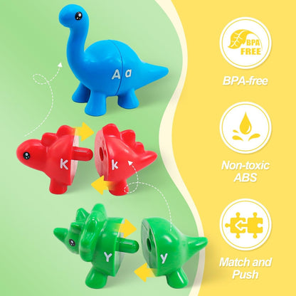 Montessori Learning Toys for Toddlers 1-3, Matching Letters Fine Motor Toy, Double-Sided 26 PCS ABC Dinosaur Alphabet Games for Kids Ages 3-5, Alphabet Learning Dinosaur Set for Kindergarten