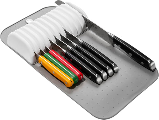 madesmart Classic Large Knife Mat Soft-Grip, Non-Slip Drawer, Long-Lasting Home Organization, BPA Free, White