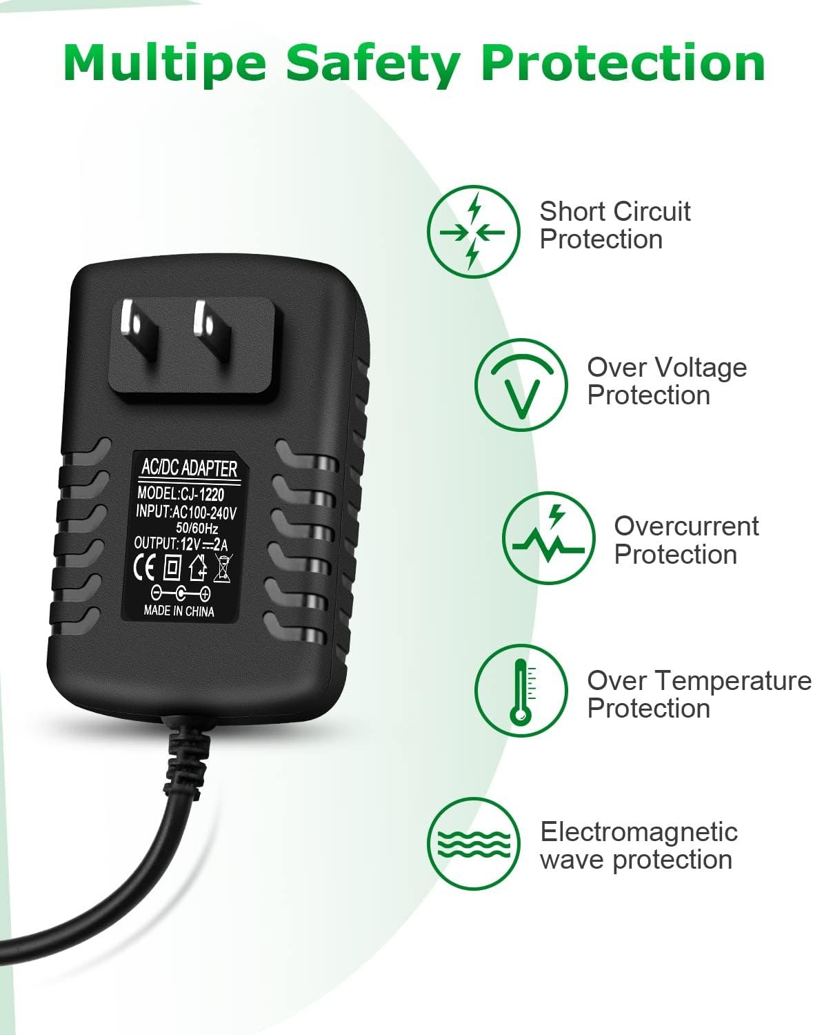 Arkare 12V Power Supply 2A AC/DC Adapter 12Volt Wall Charger Replacement Power Cord AC 100V-240V to DC 12Volt 2A 1.5A 1A Converter for Security Camera BT Speaker GPS Webcam Router Scanner with 10TIPS