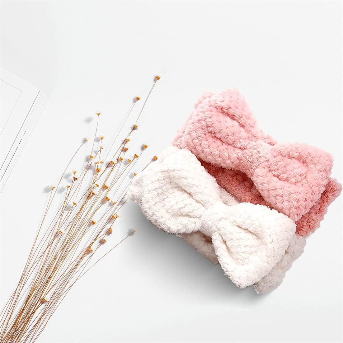 Spa Headband Facial Makeup Hairband Bowknot Head Wrap Coral Fleece Headbands for Washing Face Mask Shower 2PCS