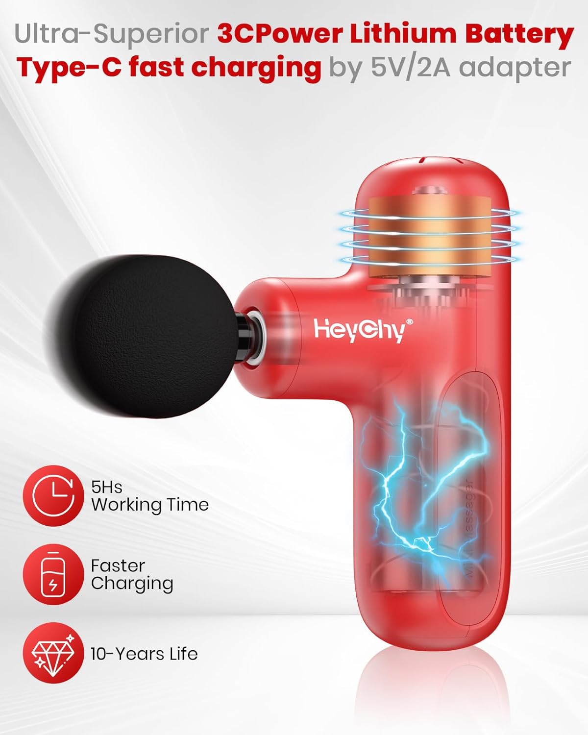 HEYCHY Super Mini Massage Gun,Deep Tissue Massager, Compact Travel Massage Gun, Full Body Recovery & Relief for Outdoors,USB Charging,5 Speeds,Gifts for Men&Women