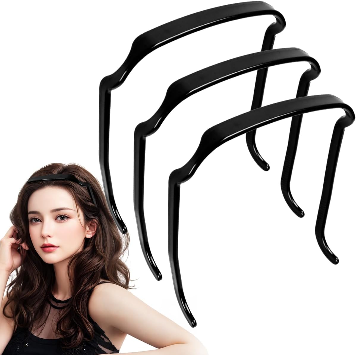 Reayou 3PCS Curly Headband, Makeup Headband for Women,Fashion Curly Hair Thick Hair Band, Curly Hairstyle Fixing Tool, Invisible Hair Hoop That Fits Like Sunglasses, for Skin Care, Makeup Removal..