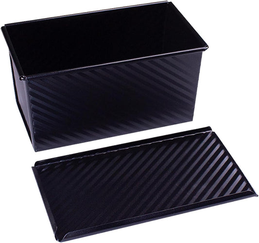 Pullman Loaf Pan with Lid, Non-Stick Bread Pans Bakeware, 1lb Dough Carbon Steel Baking Bread Toast Mold, Non-Stick Carbon Steel Corrugated Bread Toast Mold with Cover, Big Capacity Baking Tool (BK)