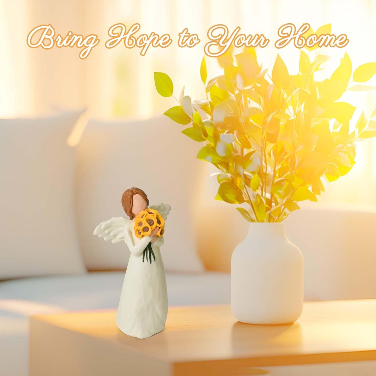 Sunflower Gifts for Women, Guardian Angel Figurines with Sunflower Bouquet - Hand-Painted Resin Collectible Figure for Women, Mum, Teachers - Unique Home Décor & Angel Gifts in Christmas, Birthday