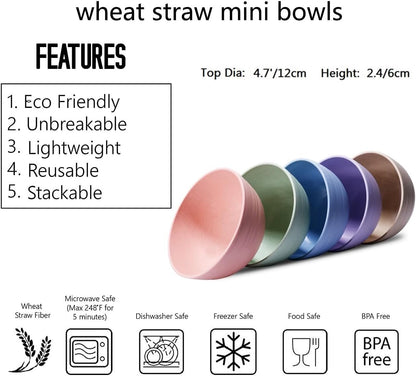 Choary Eco-Friendly Wheat Straw Baby Bowls, Microwave Dishwasher Safe Bowl Sets - Unbreakable Natural Non-Toxin Mini degradable Bowls for Snacks,Fruits, BPA Free Set of 5.