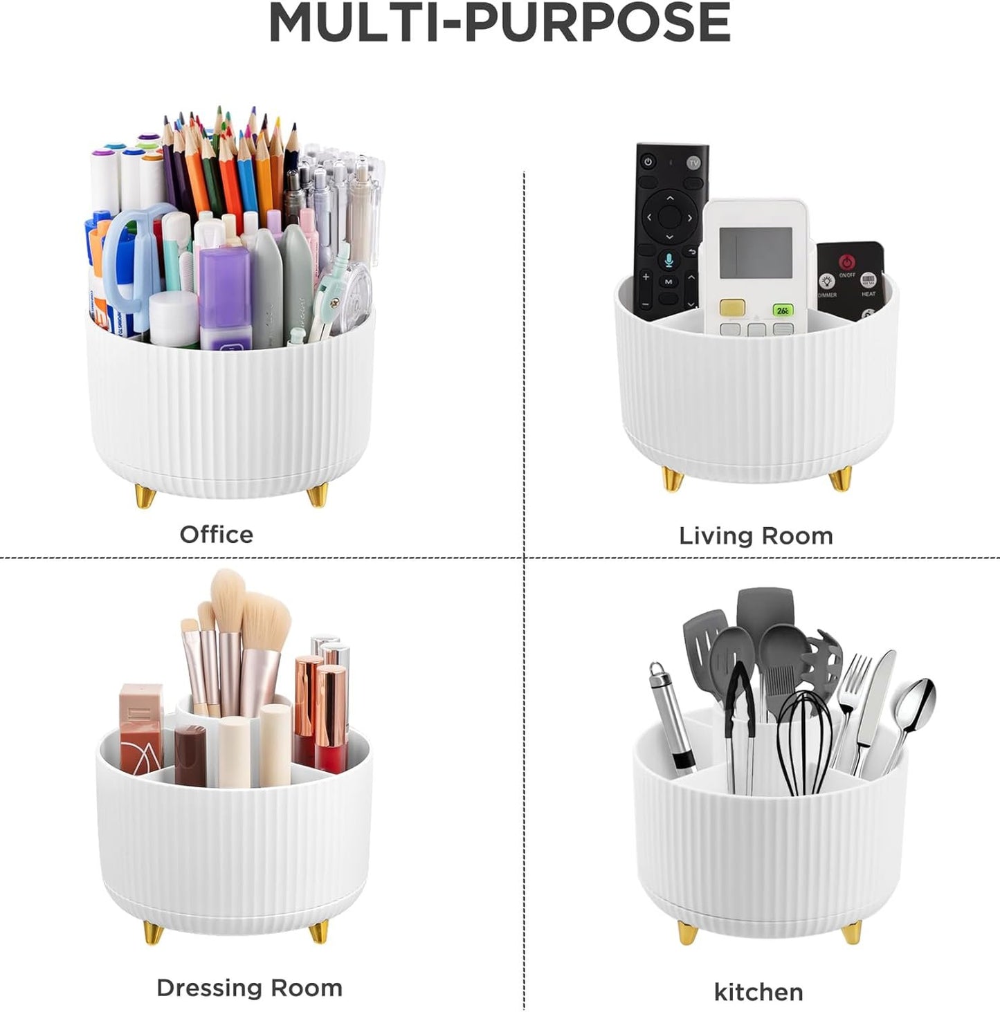 HBlife Pencil Pen Holder for Desk, 5 Slots 360° Degree Rotating Desk Organizers and Accessories, Desktop Storage Stationery Supplies Cute Pencil Cup Pot for Office, School, Home, Art Supply, White