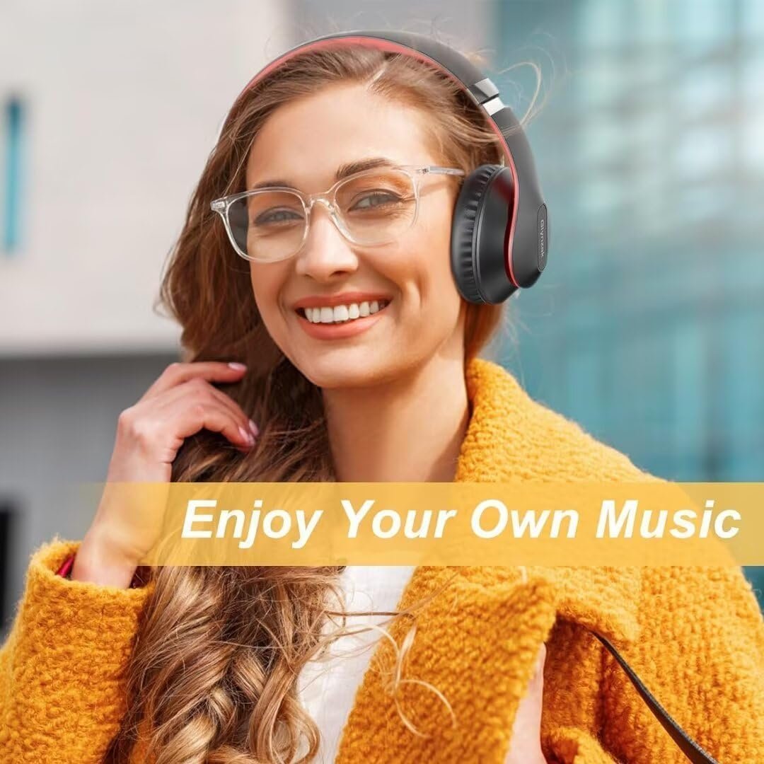 Wireless Bluetooth Headphones Over Ear 65H Playtime HiFi Stereo Headset with Microphone and 6EQ Modes Foldable Bluetooth V5.3 Headphones for Travel Computer Laptop(Black Red)