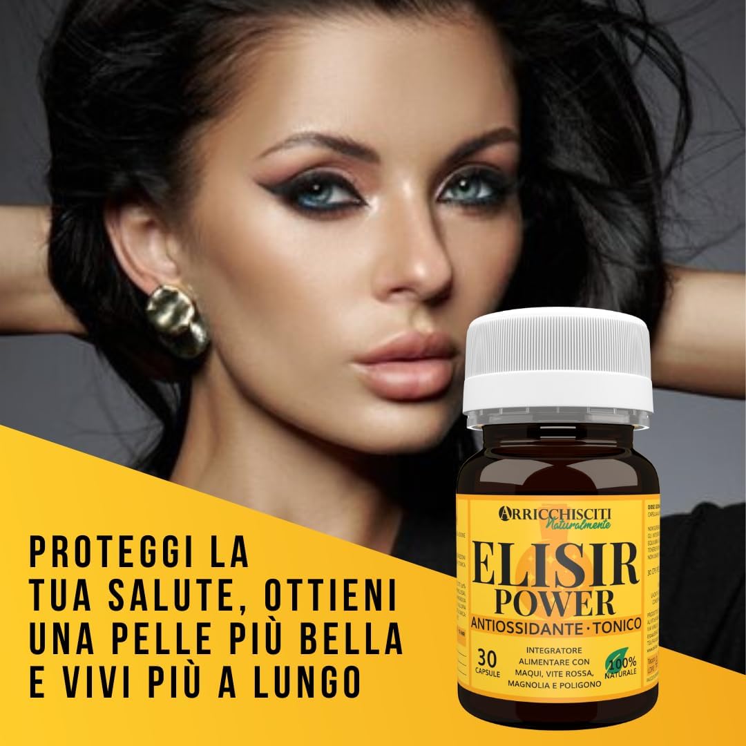 Anti-Age Antioxidant Supplement with Powerful and Natural Polyphenols | Skin Beauty and Longevity | Against Free Radicals and Wrinkles | With Maqui, Red Vine, Magnolia and Polygon | Elixir Power