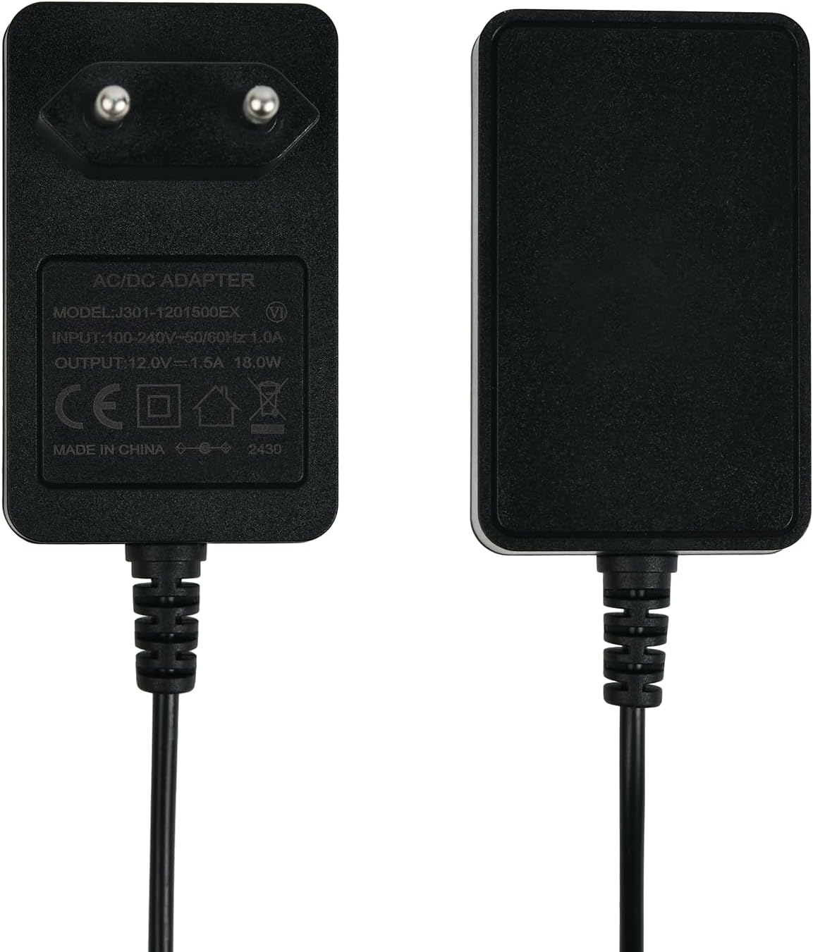 Universal Power Supply 12V 1.5A with Hollow Plug 5.5mm x 2.5mm Compatible with Many Devices - 1.2m Black Cable
